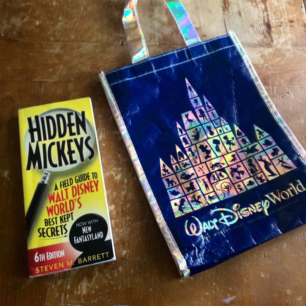 Walt Disney World Hidden Mickey Book and 50th Anniversary Castle shopping bag